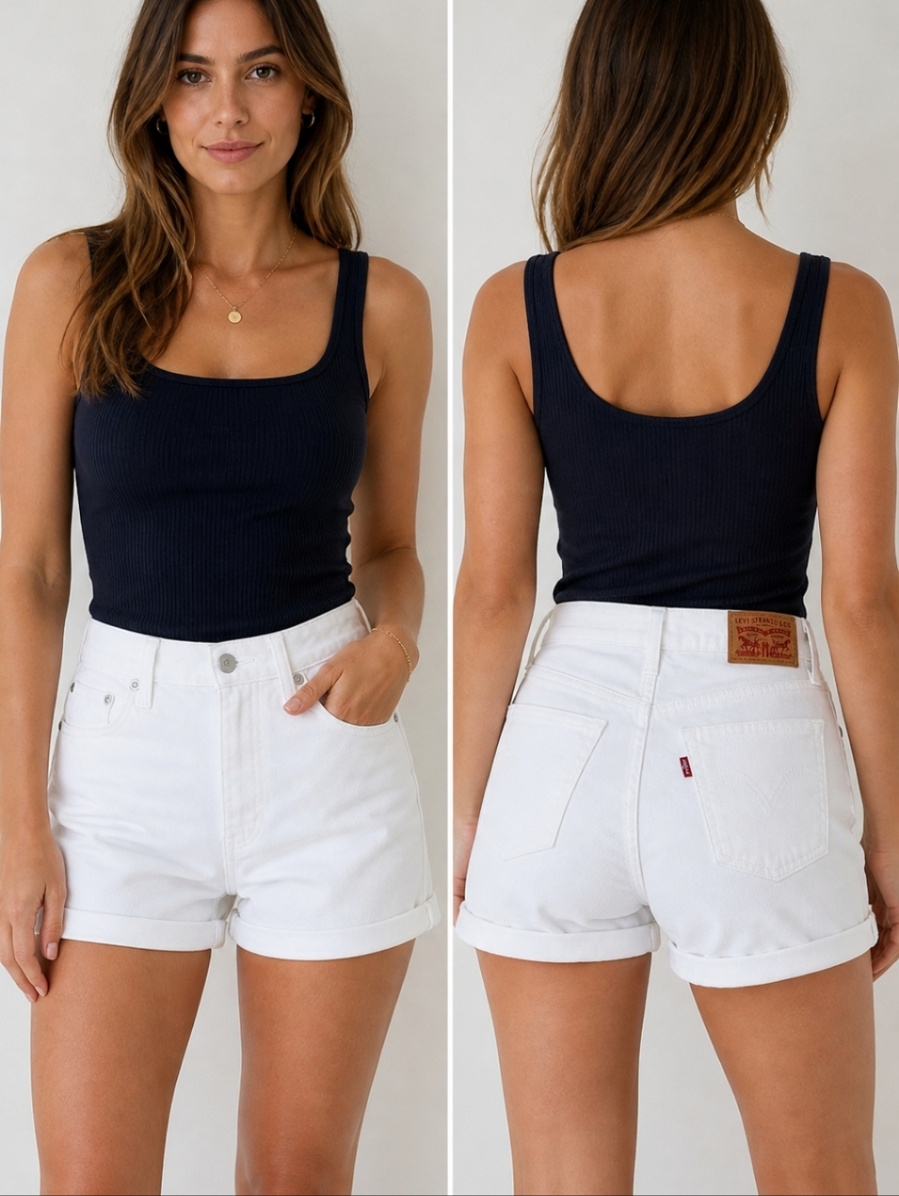 Levi’s White Mid Length Denim Shorts High Rise Clean Girl Summer Size 28